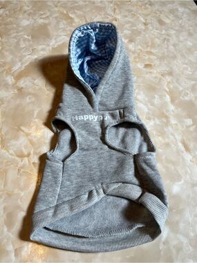 Grey Pet Hoodie with Blue Check Lining